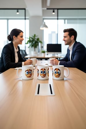 Seramik Kupa Komik Yüzler Baskılı 300 ml Hediyelik Kahve Çay Kupası Eğlenceli Tasarım Özel Tasarım