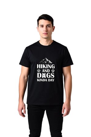 Erkek Dağ Temalı Baskılı Tişört Yürüyüş Köpek Sevenlere Özel Rahat Kesim Günlük Modern Şık Konforlu
