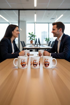 Seramik Kupa Komik Portakal Yüzü Baskılı 300 ml Eğlenceli Hediyelik Kahve Çay Bardağı Özel Tasarım