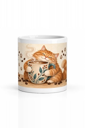 Seramik Kupa Kahve Sevgili Kedi Temalı Baskılı 300 ml Hediyelik Ofis Ev Kullanımı Özel Tasarım