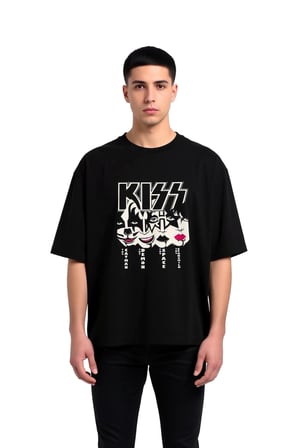 Müzik Bandı İkonik Yazı Baskılı Erkek Oversize Tişört