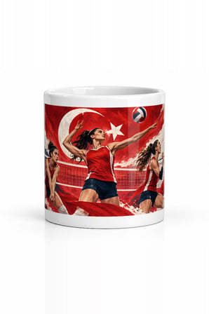 Seramik Kupa Türk Bayrağı Voleybol Temalı Baskılı 300 ml Hediyelik Ofis Kahve Çay Özel Tasarım