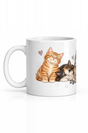 Seramik Kupa Kedi Dostları Baskılı 300 ml Hediyelik Kahve Çay Kupası Ev Ofis Özel Tasarım