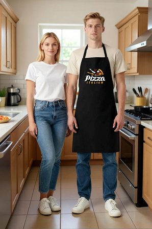 Unisex Mutfak Önlüğü İtalyan Pizza Baskılı Rahat Kesim Boyundan Askılı Cepli Günlük Aşçı Modern