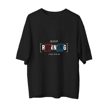 Koşmaya Devam Et Fitness Motivasyon Baskılı Erkek Oversize Tişört