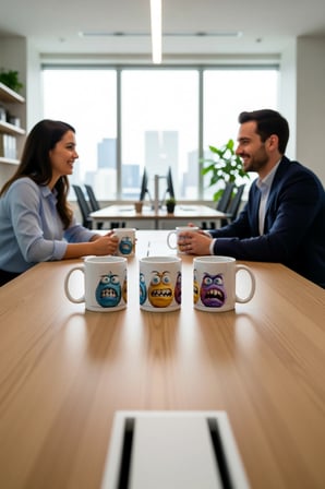 Seramik Kupa Komik Baykuş Karakterleri Baskılı 300 ml Hediyelik Ofis Kahve Çay Kupası Özel Tasarım