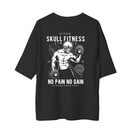 erkek oversize fitness kafatası baskılı tişört motivasyon temalı günlük rahat kesim modern şık zarif