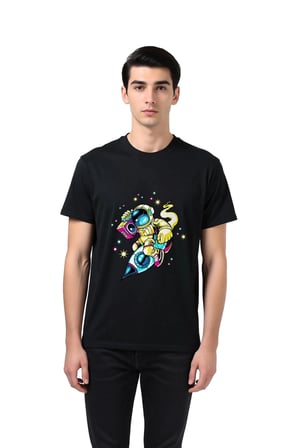 Erkek Astronot Boombox Roket Uzay Temalı Dinamik Line Art Baskılı Tişört Günlük Rahat Modern Şık