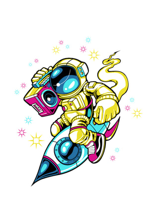 Erkek Astronot Boombox Roket Uzay Temalı Dinamik Line Art Baskılı Tişört Günlük Rahat Modern Şık