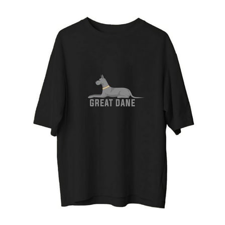 Kadın Oversize Tişört Büyük Dane Köpek Baskılı Rahat Kesim Kısa Kol Yuvarlak Yaka Günlük Giyim Şık