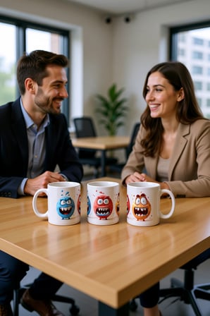 Seramik Kupa Komik Canavar Karakterleri Baskılı 300 ml Hediyelik Kahve Çay Kupası Özel Tasarım