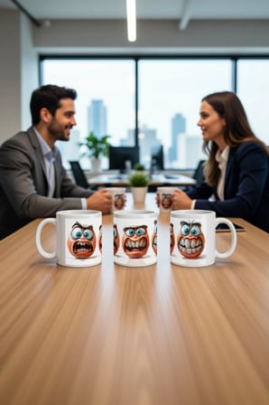 Seramik Kupa Dişli Canavar Yüzleri Baskılı 300 ml Hediyelik Komik Korku Kahve Çay Kupası Çay Bardağı