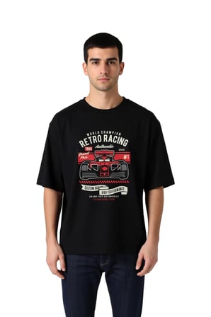 Erkek Oversize Tişört Retro Grand Prix Dünya Şampiyonu Baskılı Rahat Kesim Günlük Modern Şık Zarif