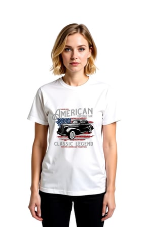 Kadın Vintage Amerikan Otomobili Klasik Efsane Baskılı Pamuk Tişört Rahat Kesim Günlük Modern Şık