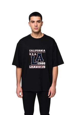 Erkek Oversize Tişört Retro Los Angeles Baskılı Vintage Stil Rahat Kesim Günlük Modern Şık Konforlu