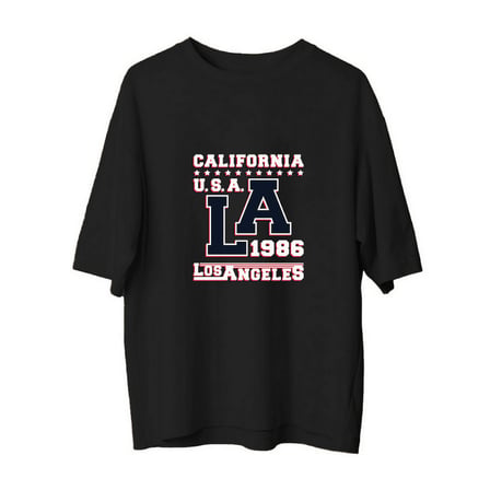 Erkek Oversize Tişört Retro Los Angeles Baskılı Vintage Stil Rahat Kesim Günlük Modern Şık Konforlu