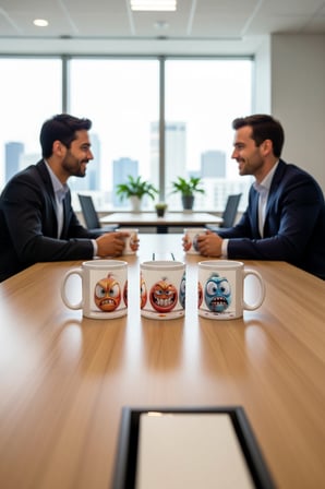 Seramik Kupa Komik Yüzlü Karakterler Baskılı 300 ml Hediyelik Kahve Çay Kupası Özel Tasarım Ofis
