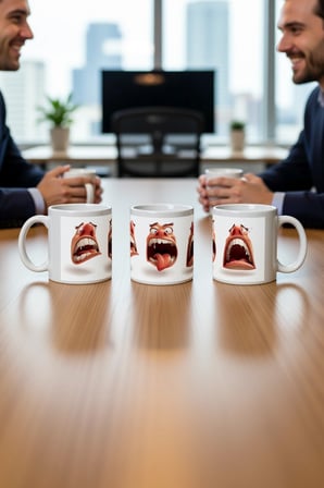 Seramik Kupa Ekspresif Duygusal Yüzler Baskılı 300 ml Hediyelik Ofis Kahve Çay Bardağı Özel Tasarım