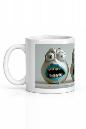 Seramik Kupa Ekspresif Karakter Yüzleri Baskılı 300 ml Hediyelik Kahve Çay Kupası Özel Tasarım