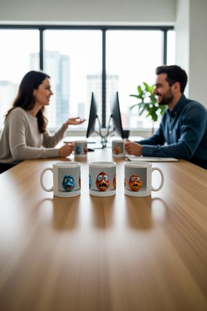Seramik Kupa Şaşkın Canavar Yüzleri Baskılı 300 ml Hediyelik Kahve Çay Kupası Özel Tasarım Ofis