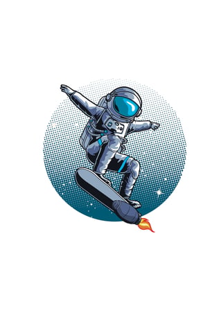 Erkek Astronot Jetpack Roket Surfing Pop Art Baskılı Pamuk Tişört Uzay Temalı Günlük Rahat Modern
