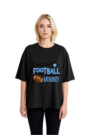 Kadın Oversize Futbol Baskılı Tişört Annemle İzlerim Yıldız Desen Rahat Kesim Günlük Modern Şık