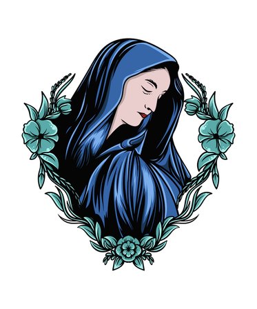 Kadın Çiçek Çelenkli Spirituel Portre Baskılı Rahat Kesim Kısa Kollu Yuvarlak Yaka Tişört Günlük