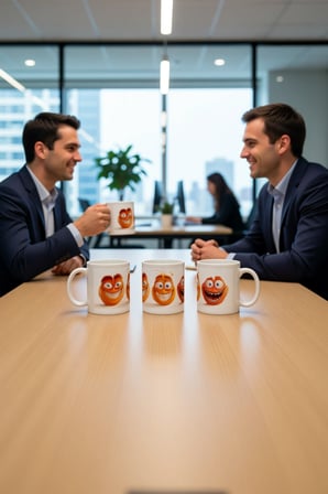 Seramik Kupa Portakal Gülüş Koleksiyonu Baskılı 300 ml Hediyelik Komik Karakter Kahve Çay Ofis
