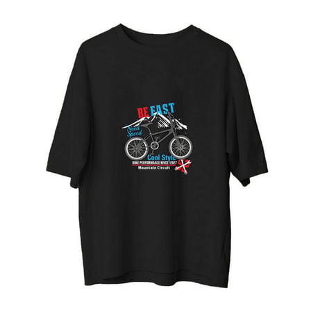 Kadın Oversize Bisiklet Baskılı Tişört Vintage Stil Rahat Kesim Kısa Kollu Günlük Giyim Modern Şık