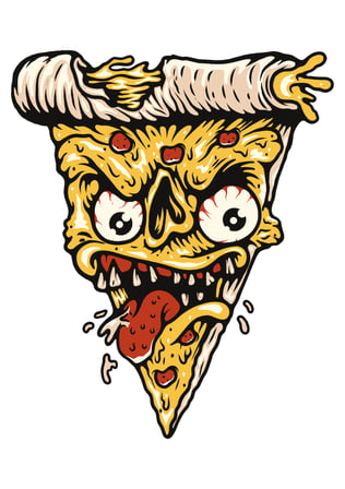 Erkek Oversize Tişört Korkunç Pizza Dilimi Yüz Baskısı Animasyon Tarzı Grafik Cesur Tasarım Günlük