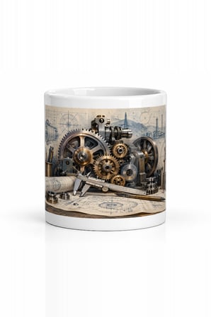 Seramik Kupa Steampunk Endüstri Temalı Baskılı 300 ml Ofis Kahve Çay Kupası Hediyelik Özel Tasarım