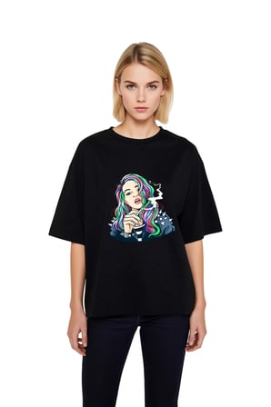 Gökkuşak Saçlı Punk Kadın Baskılı Kadın Oversize Tişört