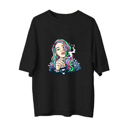 Gökkuşak Saçlı Punk Kadın Baskılı Kadın Oversize Tişört