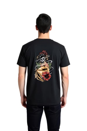 Erkek Kimono İskelet Çiçek Başlık Duman Efekti Sanat Baskı Tişört Rahat Kesim Günlük Modern Şık