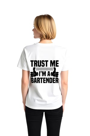 Kadın Bartender Meslek Baskılı Rahat Kesim Kısa Kol Yuvarlak Yaka %100 Pamuk Tişört Günlük Modern