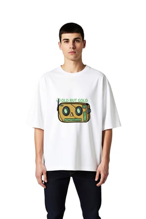 Eski Ama Altın Tasarımı Baskılı Erkek Oversize Tişört