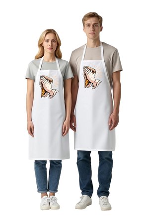 Kadın Unisex Mutfak Aşçı Önlüğü Dua Eden Eller Pizza Baskılı Sanat Desenli Rahat Kesim Günlük Modern