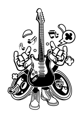 Müzik Gitar Kaya Eli Sanat Baskılı Erkek Oversize Tişört
