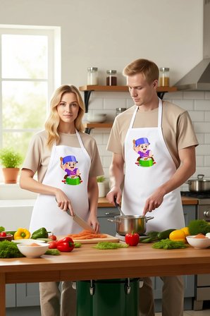 Erkek Çocuk Mutfak Önlüğü Şef Tasarımı Baskılı Unisex Rahat Kesim Pişirme Temalı Günlük Modern Şık