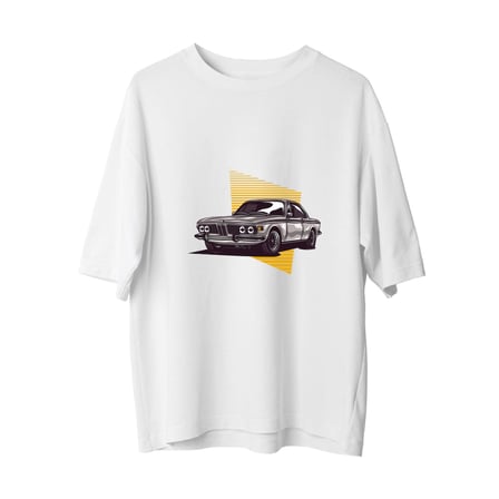 Klasik Coupe Krom Şemsiye Retro Tasarım Baskılı Kadın Oversize Tişört