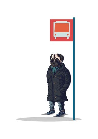 Şık Palto Giymiş Sevimli Köpek Baskılı Erkek Tişört
