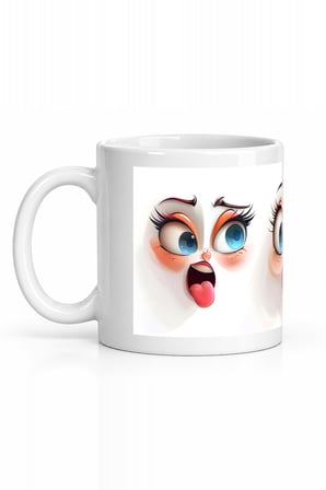 Seramik Kupa Anime Yüz İfadeleri Baskılı 300 ml Hediyelik Kahve Çay Kupası Özel Tasarım Kahve Kupası