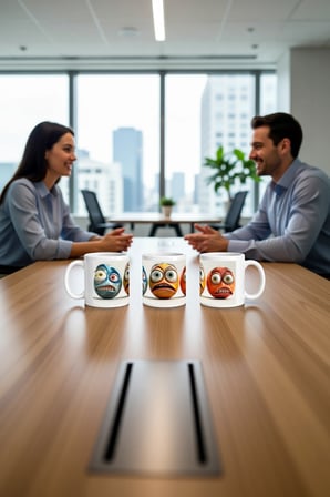 Seramik Kupa Komik Küre Karakterler Baskılı 300 ml Hediyelik Kahve Çay Kupası Özel Tasarım Ofis
