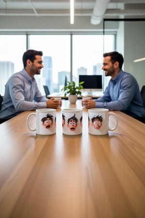 Seramik Kupa Komik Şaşkın Yüz İfadeleri Baskılı 300 ml Hediyelik Ofis Kahve Çay Özel Tasarım
