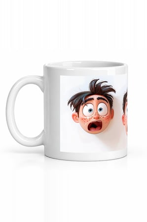 Seramik Kupa Komik Şaşkın Yüz İfadeleri Baskılı 300 ml Hediyelik Ofis Kahve Çay Özel Tasarım