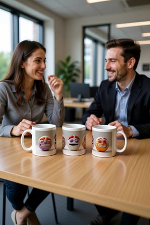 Seramik Kupa Komik Yüzler Baskılı 300 ml Hediyelik Neşeli Kahve Çay Bardağı Özel Tasarım Çay Bardağı