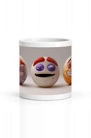 Seramik Kupa Komik Yüzler Baskılı 300 ml Hediyelik Neşeli Kahve Çay Bardağı Özel Tasarım Çay Bardağı
