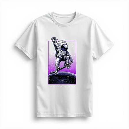 Kadın Astronot Kaykay Baskılı Tişört Uzay Temalı Grafik Desen Kısa Kollu Yuvarlak Yaka Rahat Kesim