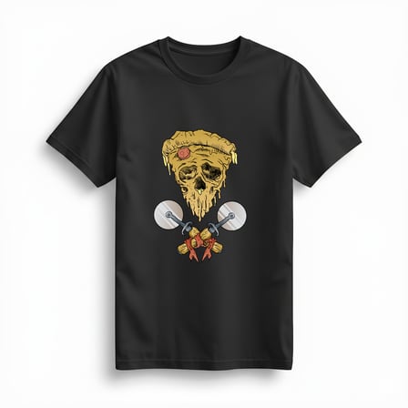 Kadın Grafik Baskılı Pamuk Tişört Pizza Motifli İskelet Desenli Kısa Kol Yuvarlak Yaka Rahat Kesim