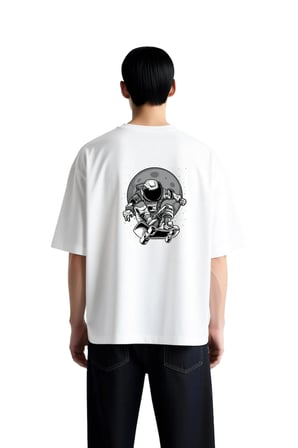Uzay Skateboard Tasarımı Baskılı Erkek Oversize Tişört